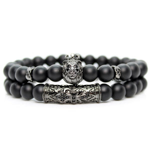 Black Onyx Stone Beads Lion Bracelet