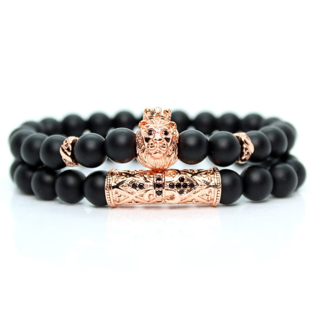 Black Onyx Stone Beads Lion Bracelet