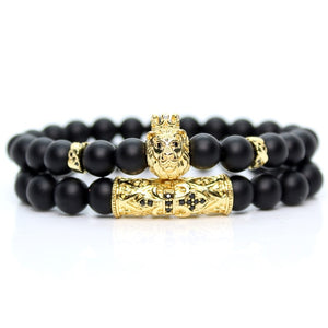 Black Onyx Stone Beads Lion Bracelet