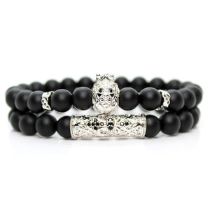 Black Onyx Stone Beads Lion Bracelet