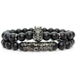 Black Onyx Stone Beads Lion Bracelet