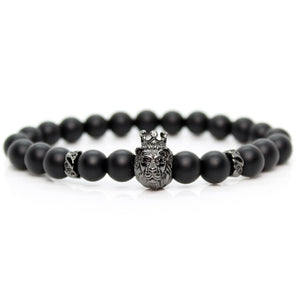 Black Onyx Stone Beads Lion Bracelet