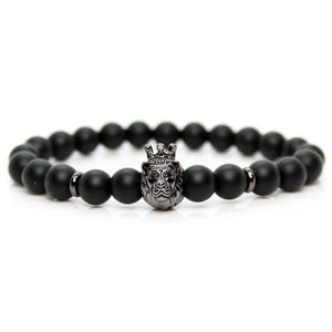 Black Onyx Stone Beads Lion Bracelet