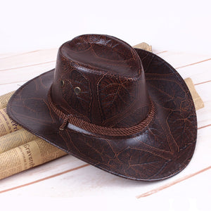 Unisex leather printing cowboy hat men