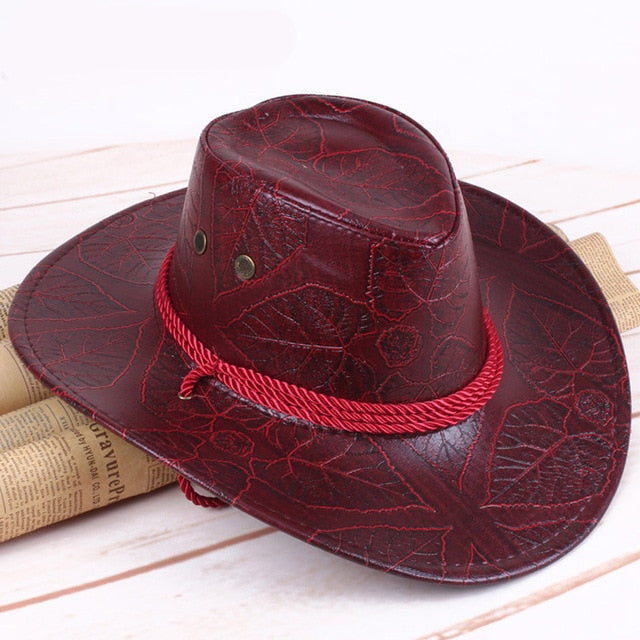 Unisex leather printing cowboy hat men