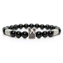 Load image into Gallery viewer, Black shinny stone crown lion bracelet
