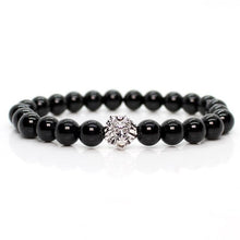 Load image into Gallery viewer, Black shinny stone crown lion bracelet
