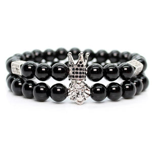 Black shinny stone crown lion bracelet