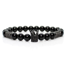 Load image into Gallery viewer, Black shinny stone crown lion bracelet
