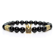 Load image into Gallery viewer, Black shinny stone crown lion bracelet
