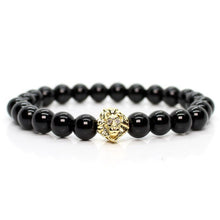 Load image into Gallery viewer, Black shinny stone crown lion bracelet
