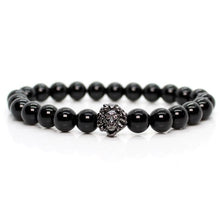 Load image into Gallery viewer, Black shinny stone crown lion bracelet
