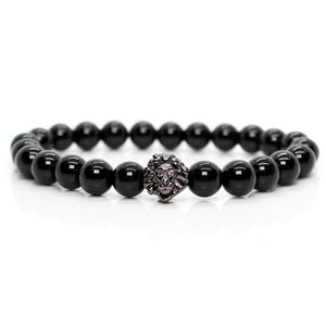 Black shinny stone crown lion bracelet