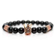 Load image into Gallery viewer, Black shinny stone crown lion bracelet
